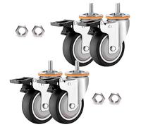 of 4TPR Rubber Swivel Castors with Brake63mm 75mm 100mm 125mm Diameter M10/M12 Thread Stem 360° Rotating Replacement Wheels for Trolleys Furniture Workbench Transport