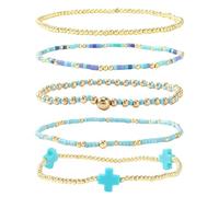 of 5pcs Bead with Geometric Crucifix Design Handcrafted Wrist Chain for Daily Accessory Color Selection Luxury Wristband