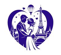 of a Couple Kissing in Front of The Eiffel Tower Vinyl Wall Stickers 54.6x54.6cm Art Mural Painting DarkBlue