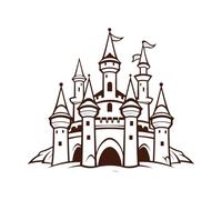 of a Fairytale Castle with Multiple Towers and Flags Vinyl Wall Stickers 54.6x63.3cm Self Adhesive Coffee