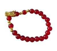 Of Dragon Beaded Charm Bracelets Handmade Crystal Pi Yao Dragon Pendant Bracelet Chinese Zodiac Feng Shui Stretch Bracelets R Gifts For Women Unisex Je Girls Birthday Bracelets Gift (a-Red, One Size)
