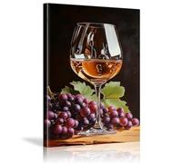 Of Glass Of Wine And Purple Grapes Painting ，Canvas Posters Retro Theme Still Life Prints For Living Room Home Wall Decor 21x30cm Frameless
