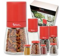 of Pepper Mills Salt Mill Spice Mill Unfilled with Ceramic Grinder Pepper Mill 140 ml/13.5 cm High - Beech Wood, Set da 4, Rosso, 135 mm, 4-er Set