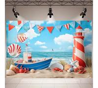 of sea ripple cloth background, sailboat and lighthouse design, cake impact and birthday photo flag 240X180cm