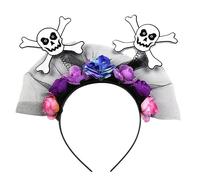 Of the Dead Headpiece Halloween Skull Headband Skeleton Rose Flower Headband Floral Crown for Women Girls Day of the Dead Crown Headpiece, Fuchsia