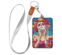 of The Dead Zombie Bride Leather id Card Badge Holder with Lanyard and 3-Card Capacity id Card Holder Vertical for Staffs Officers Students Doctors Employees