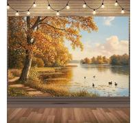 of the party banner “Golden Autumn Lake View Paintings: Create a warm Thanksgiving atmosphere as home decoration” 250x180CM