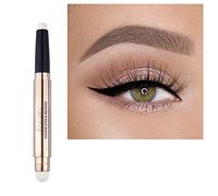 Ofanyia Eyeshadow Sticks, 2 in 1 Cream Shimmer Eye Shadow Pencil Crayon, Waterproof Long Lasting Eye Shadow Highlighter Stick, Double End Eyeshadow Pen with Sponge Brush (02# Light Gold Shimmer)