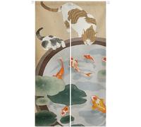 Ofat Home Cat and Fish Japanese Noren Doorway Curtain,Closet Curtain, Custom Panel Curtain Wall Tapestry Hanging Window Noren, 85x150cm
