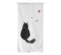 Ofat Home Design Japanese Ink Cat Black and White Noren Doorway Curtain Polyester Blend 33.5"x 59" Door Curtain for Kitchen Tapestry for Wall Hanging Decoration