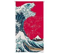 Ofat Home Japanese Painting Hokusai Noren The Great Wave Off Kanafawa and Godzilla Artistic Doorway Curtain Tapestry for Wall Hanging Bedroom Decor, Red, Customizable, 33.5"x 59"
