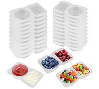 OFC Lenw 20PCS Double Compartment Condiment Containers, Reusable Snack Pack Containers with Lids, Portable Clear Plastic Snack Pots for Sauce Snacks, Ideal for On-the-Go Meals and Parties