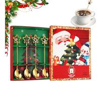 Ofcwoa Christmas Mixing Spoons - Pack of 4 Stainless Steel Festive Tableware - Festive Drinks Mixing Spoon | For Kitchen Party Planner Collectors Seasonal Decoration Dessert Soup Ice Cream Restaurant