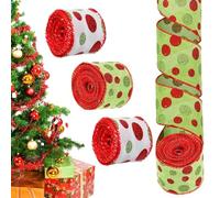 Ofcwoa Christmas Wire Ribbon - 4 Rolls 18.29 Metres Holiday Wreath Decoration, Decorative Christmas Tree Ribbons | for Home Office Car Garden Stairs Railing Tables Chairs Doors Porches
