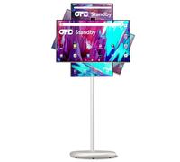 OFD 27 Inch Portable TV on Wheels,1080p Mobile Base TouchScreen Monitor,6+128GB Storage,90°Rotation Standbyme Tablet Rolling TV,100%sRGB,9000mAh Battery,Android 13,Hidden 8MP Webcam,60Hz,Simple Beige