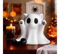 OFDNE Halloween Ghost Figurine, Funny Spooky Resin Ghost Cat Statue, Cute Decor for Halloween Decorations Indoor, Porch and Indoor Spooky Home Decor Gifts