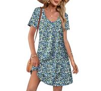 OFEEFAN Summer Dresses for Women 2025 Loose V Neck Short Sleeve Casual T Shirt Dress Sundresses Swimsuit Coverup with Pockets, Floral 07, L