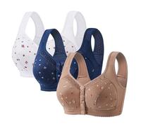 ofeirhz 3 Pcs Front Fastening Bras for Women UK Cotton Wireless Bra Elderly | Soft & Comfortable Cotton Bra Snap Closing Ladies Bras Plus Size Front Clasp Wireless Vest Everyday Zero Feel Bralettes