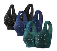 ofeirhz 3 Pcs Front Fastening Bras for Women UK Cotton Wireless Bra Elderly | Soft & Comfortable Cotton Bra Snap Closing Ladies Bras Plus Size Front Clasp Wireless Vest Everyday Zero Feel Bralettes