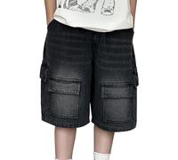 ofeirhz Basketball Shorts Girls Size 12 Boys Shorts Spring Summer Autumn Medium and Large Children's Multi Pocket Five Point Jeans Thin Casual Denim Short Live Action Short (Black, 6-7 Years)