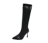 ofeirhz Boots For Women Uk Pointed Toe Knee High Boots Side Zip Buckle High Heels Water-Resistant Easy To Clean Ladies Shoes Classic Stylish Motorbike Boot Fancy Dress Party Parties And Proms