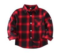 ofeirhz Boy Top Size 8 Sleeved Shirt Plaid Collar Single Breasted Shirt Suitable for Boys and Girls for Older Children Christmas Casual Wear. Long Sleeve Boys Shirts (Red, 13-14 Years)