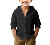 ofeirhz Boys Sleeveless Workout Shirt Plain Cotton and Linen Hooded Shirt Thick Thermal (Black, 8-9 Years)