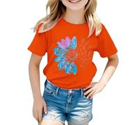 ofeirhz Chieftains Shirt T Shirt Cute Flower Graphic Loose Tees Crew Neck Short Sleeve Casual Tops Camisoles with Bra (Orange, 4-5 Years)