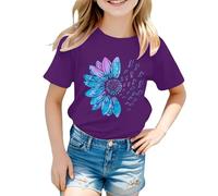 ofeirhz Chieftains Shirt T Shirt Cute Flower Graphic Loose Tees Crew Neck Short Sleeve Casual Tops Camisoles with Bra (Purple, 6-7 Years)