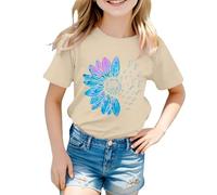 ofeirhz Chieftains Shirt T Shirt Cute Flower Graphic Loose Tees Crew Neck Short Sleeve Casual Tops Camisoles with Bra (Beige, 8-9 Years)