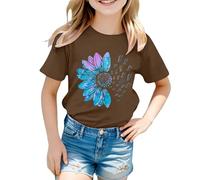 ofeirhz Chieftains Shirt T Shirt Cute Flower Graphic Loose Tees Crew Neck Short Sleeve Casual Tops Camisoles with Bra (Brown, 8-9 Years)