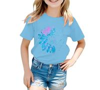 ofeirhz Chieftains Shirt T Shirt Cute Flower Graphic Loose Tees Crew Neck Short Sleeve Casual Tops Camisoles with Bra (Sky Blue, 10-11Years)