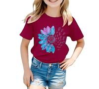 ofeirhz Chieftains Shirt T Shirt Cute Flower Graphic Loose Tees Crew Neck Short Sleeve Casual Tops Camisoles with Bra (Wine, 10-11Years)