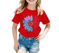 ofeirhz Chieftains Shirt T Shirt Cute Flower Graphic Loose Tees Crew Neck Short Sleeve Casual Tops Camisoles with Bra (Red, 6-7 Years)