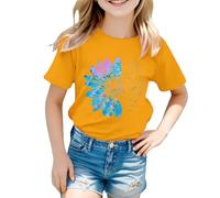 ofeirhz Chieftains Shirt T Shirt Cute Flower Graphic Loose Tees Crew Neck Short Sleeve Casual Tops Camisoles with Bra (Yellow, 8-9 Years)