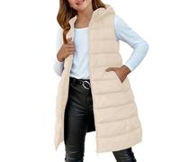 ofeirhz Cute Coats for Girls Boys Quilted Padded Warm Coat Outwear Button Down Zip Up Sleeveless Vests Fall Winter Childs Hooded Thermal Toddlers Coat for Girls (Beige, 8-9 Years)