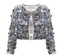 ofeirhz Elegant Jacket for Girls Glitter Coat Slim Fit Long Sleeve Short Cardigan Coats Toddler Girl Cloak Coat (Silver, 15-16 Years)