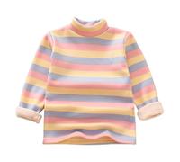 ofeirhz Fetus Top Boys and Girls Fall and Winter Warm Padded and Thickened High Neck Striped Long Sleeved Tops Bottoming Shirt T Shirt (Yellow, 6-7 Years)