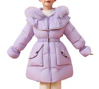 ofeirhz Girls Coat Winter for Girls Puffer Coat with Plush Trim and Pearl Buttons Baby Girls Winter Bubble Jacket Puffer Jacket (Pink, 15-16 Years)