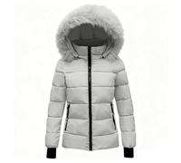 ofeirhz Girls Size 12 Coats Girls Warm Lined Quilted Long Elegant Coat Long Sleeve Winter Parka with Hood Winter Parka Coat Plain Comfortable Sports Windproof Outdoor Weight (Grey, 7-8 Years)