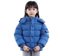 ofeirhz Girls Winter Coat Size Large Long Winter Coats Middle and Big Children's Solid Color Cotton Thick Cotton Warm Down Girls Kid Leather Jacket (Blue, 11-12 Years)