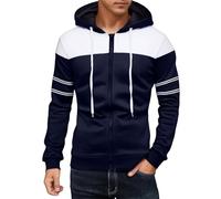ofeirhz Hoodies For Men Uk Long Sleeve Zip Up Hoodie Color Block Elasticated Cuffs Hooded Pullover Slim Fit Drawstring Sweatshirt Casual Smart Athletic Sportwear Walking Hiking Jogging M-3Xl