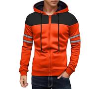 ofeirhz Hoodies For Men Uk Long Sleeve Zip Up Hoodie Color Block Elasticated Cuffs Hooded Pullover Slim Fit Drawstring Sweatshirt Casual Smart Athletic Sportwear Walking Hiking Jogging M-3Xl