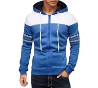 ofeirhz Hoodies For Men Uk Long Sleeve Zip Up Hoodie Color Block Elasticated Cuffs Hooded Pullover Slim Fit Drawstring Sweatshirt Casual Smart Athletic Sportwear Walking Hiking Jogging M-3Xl