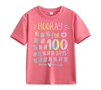 ofeirhz Kid Tee Shirts Casual Short Sleeved T Shirt 1 Days of School Opening 1 Days Anniversary Personality Loose Short Sleeved Girls Sweater Tops (Hot Pink, 12-13 Years)