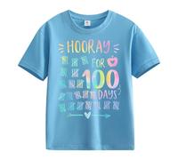 ofeirhz Kid Tee Shirts Casual Short Sleeved T Shirt 1 Days of School Opening 1 Days Anniversary Personality Loose Short Sleeved Girls Sweater Tops (Sky Blue, 12-13 Years)