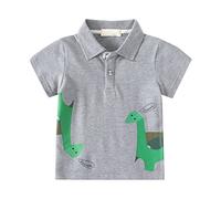 ofeirhz Kids Sleeveless Shirt Little & Big Boys Short Sleeve Down Shirt Dinosaur Pattern with Pockets for 2 to 8 Years Old Youth Plain Shirts (Grey, 5-6 Years)