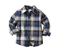 ofeirhz Little Boy Long Sleeve Winter Autumn Shirt Tops Coat Outwear for Babys Clothes Plaid Navy Colour Youth Tops (A, 3-4 Years)