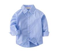 ofeirhz Little Boy Thermals Solid Color Long Sleeve Gentleman's Shirt with Lapel Collar and Wedding Wear Long Sleeve T Shirt Boys (BU1, 2-3 Years)