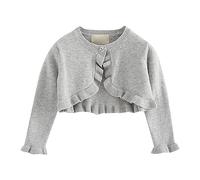 ofeirhz Little Girls Christmas Tops Kids Girls Coat Spring/Solid Color Single Long Sleeved Ruffled Cardigan Birthday School Size 5t Girl Clothes (Grey, 6-7 Years)